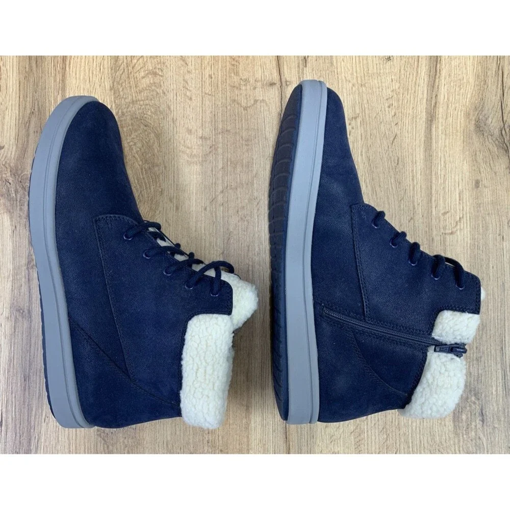 Cloudsteppers By Clarks Boots Step Flow Jay Faux Lined  Zip Lace Up Navy  10 M
